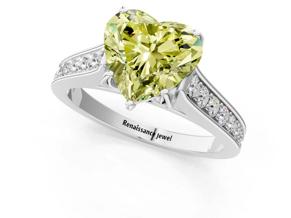 Platinum Fancy Yellow Heart  Brilliant Cut Diamond Engagement Ring with Pavé Band and Four-Prong Setting