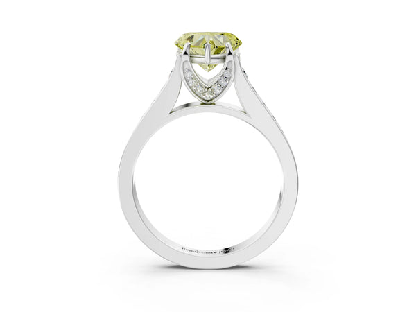 Platinum Fancy Yellow Heart  Brilliant Cut Diamond Engagement Ring with Pavé Band and Four-Prong Setting