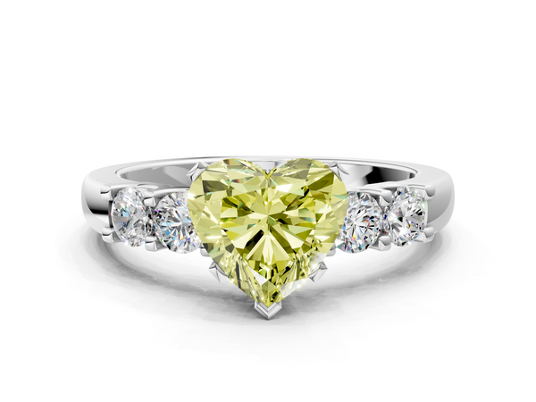 White gold Fancy Yellow Heart  Brilliant Cut Diamond Five-Stone Prong Set Engagement Ring with Channel Band