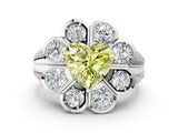 White gold Fancy Yellow Heart  Brilliant Flower Halo Diamond Split Shank Ring_63