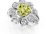 White gold Fancy Yellow Heart  Brilliant Flower Halo Diamond Split Shank Ring_64