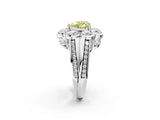 White gold Fancy Yellow Heart  Brilliant Flower Halo Diamond Split Shank Ring_65
