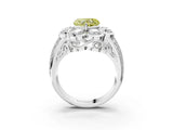 White gold Fancy Yellow Heart  Brilliant Flower Halo Diamond Split Shank Ring_66