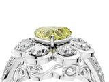 White gold Fancy Yellow Heart  Brilliant Flower Halo Diamond Split Shank Ring_67
