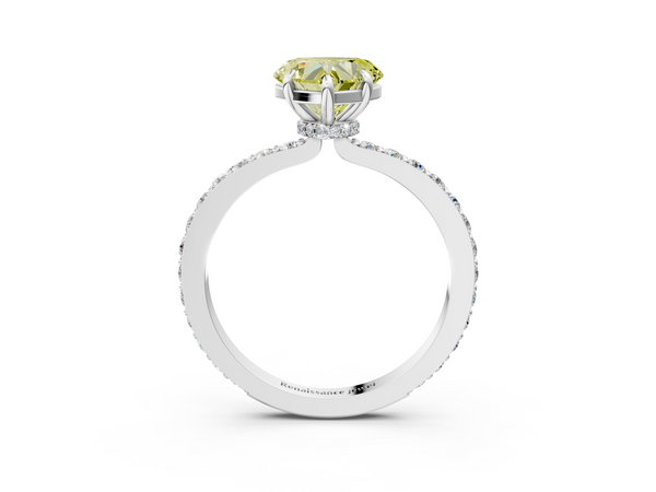 Sterling Silver Heart-Shaped Hidden Halo Solitaire Engagement Ring Setting for Fancy Yellow Center with Pave Band