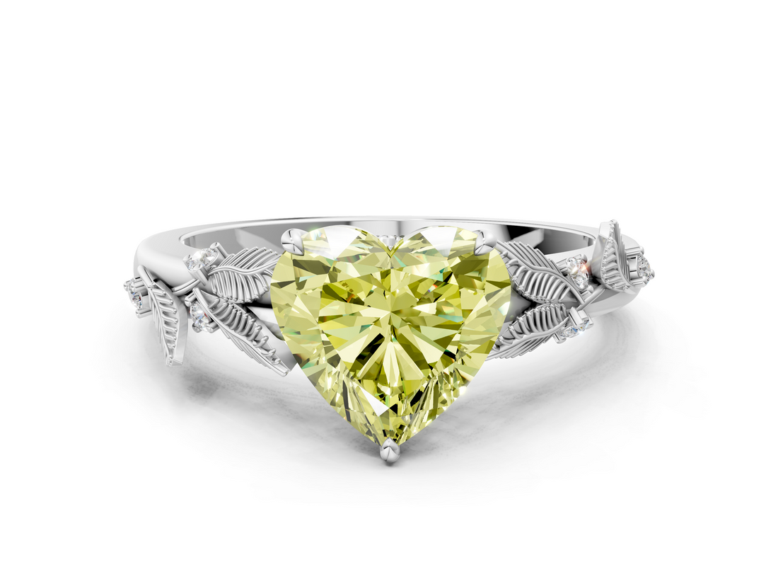 White gold Fancy Yellow Heart  Brilliant Solitaire with Leaf Motif Band and Four-Prong Setting_63