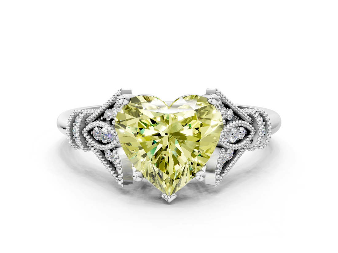 White gold Fancy Yellow Heart  Brilliant Solitaire with Pave Band and Four-Prong Setting_20