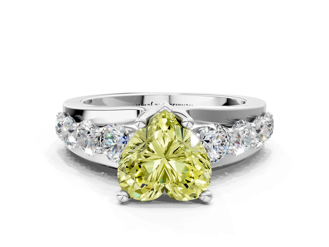 White gold Fancy Yellow Heart  Brilliant Solitaire with Side Stones on a Pave Band and Four-Prong Setting_62