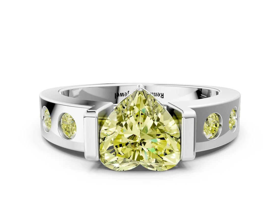 White gold Fancy Yellow Heart Cut Brilliant Channel-Set Diamond Ring with Bezel Prong Setting_12