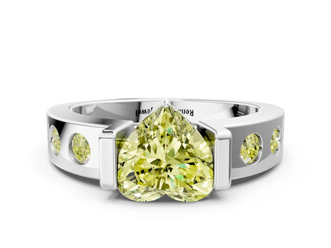 White gold Fancy Yellow Heart Cut Brilliant Channel-Set Diamond Ring with Bezel Prong Setting_12