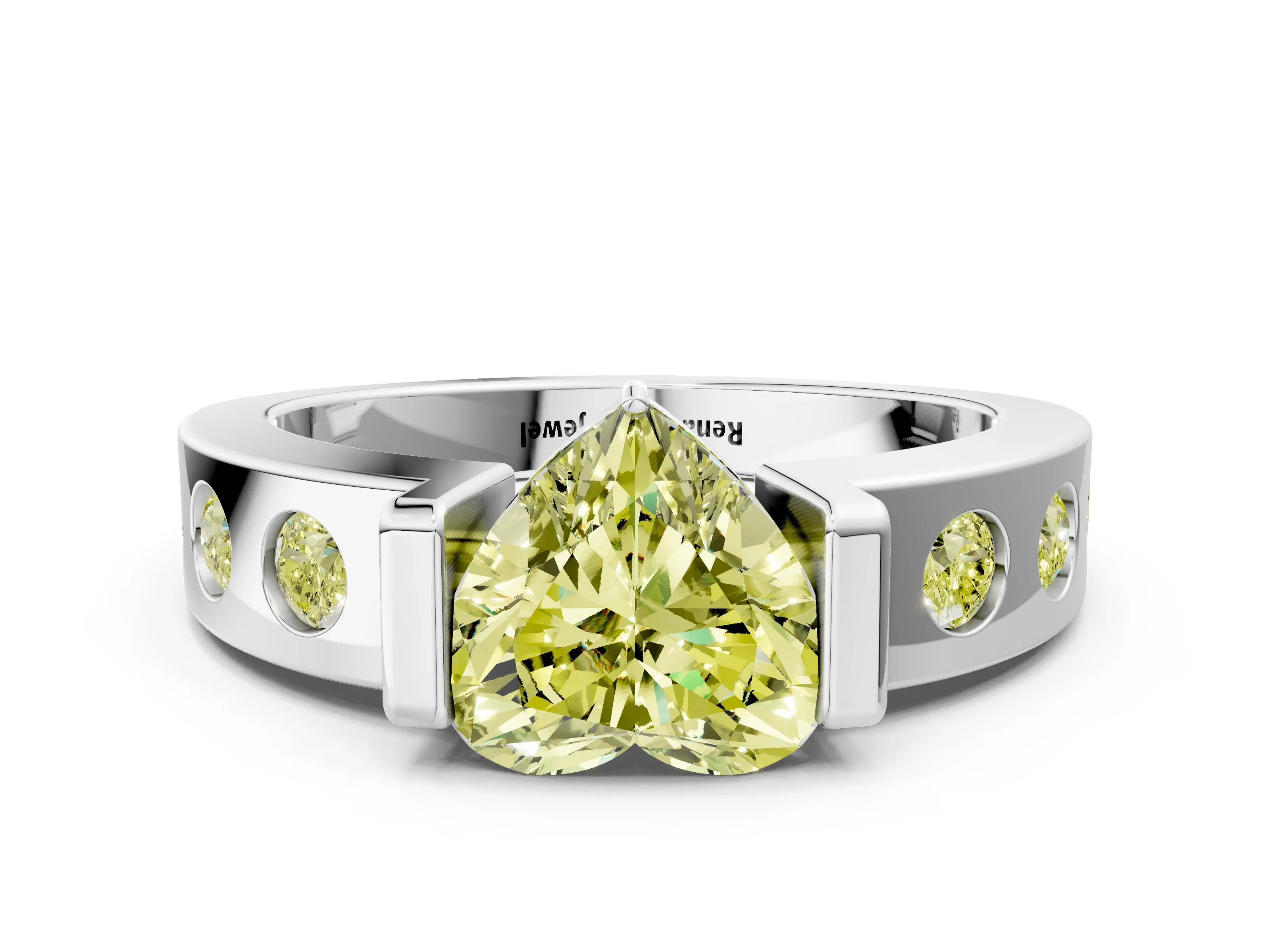 White gold Fancy Yellow Heart Cut Brilliant Channel-Set Diamond Ring with Bezel Prong Setting_12