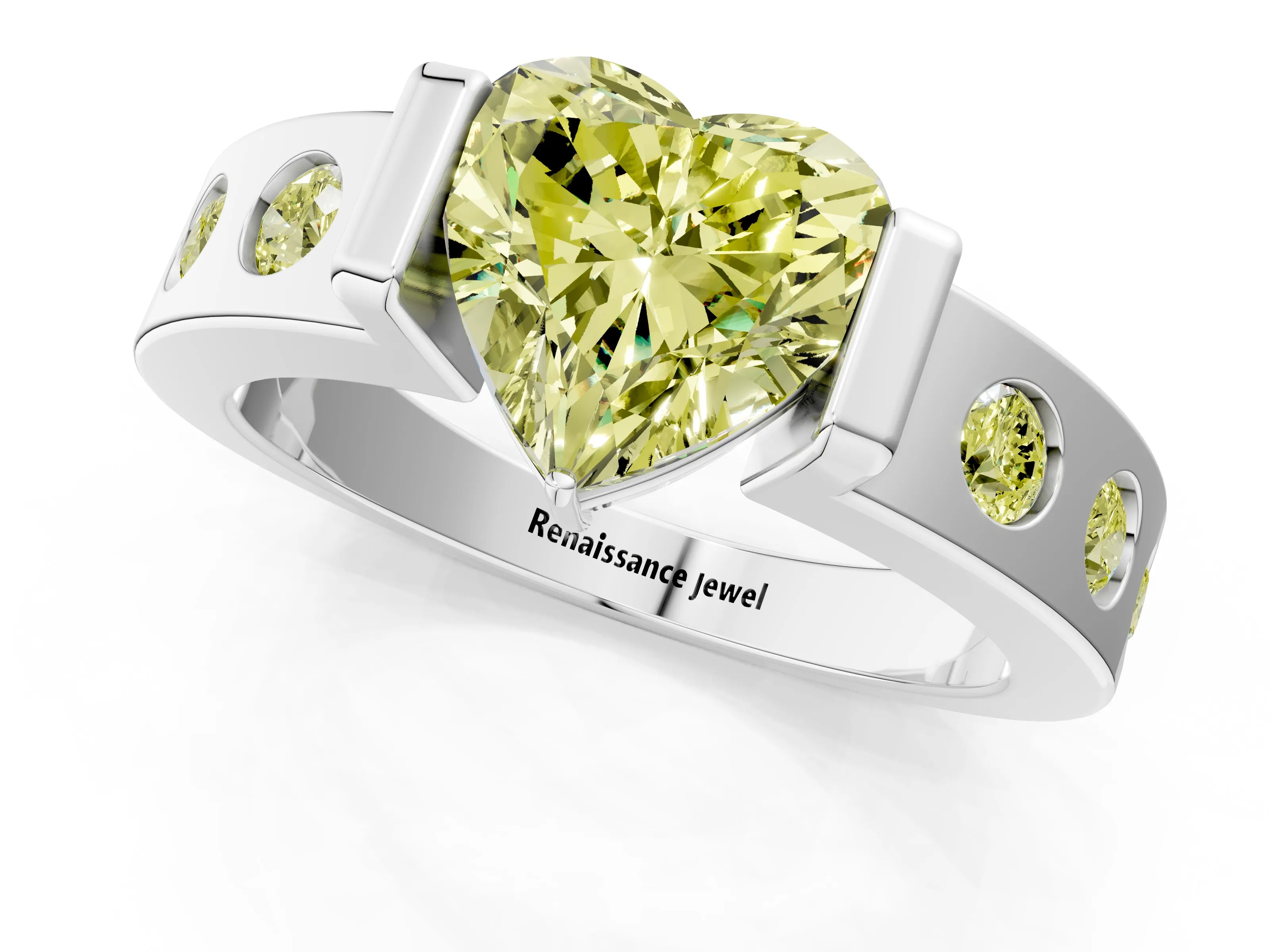White gold Fancy Yellow Heart Cut Brilliant Channel-Set Diamond Ring with Bezel Prong Setting_13