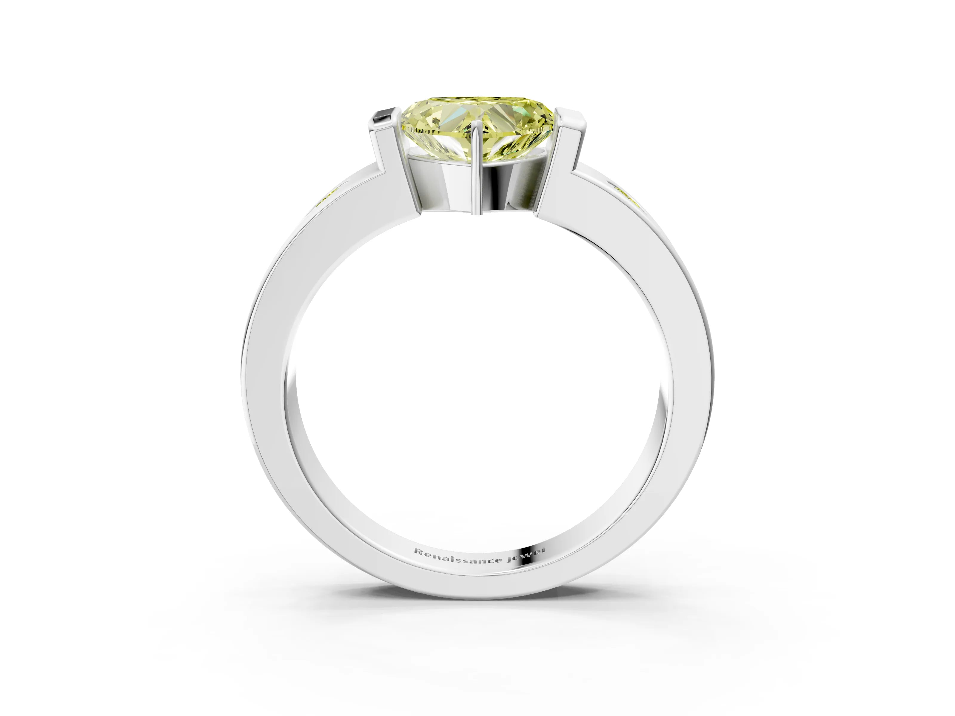 White gold Fancy Yellow Heart Cut Brilliant Channel-Set Diamond Ring with Bezel Prong Setting_15