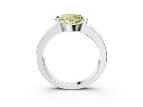 White gold Fancy Yellow Heart Cut Brilliant Channel-Set Diamond Ring with Bezel Prong Setting_15