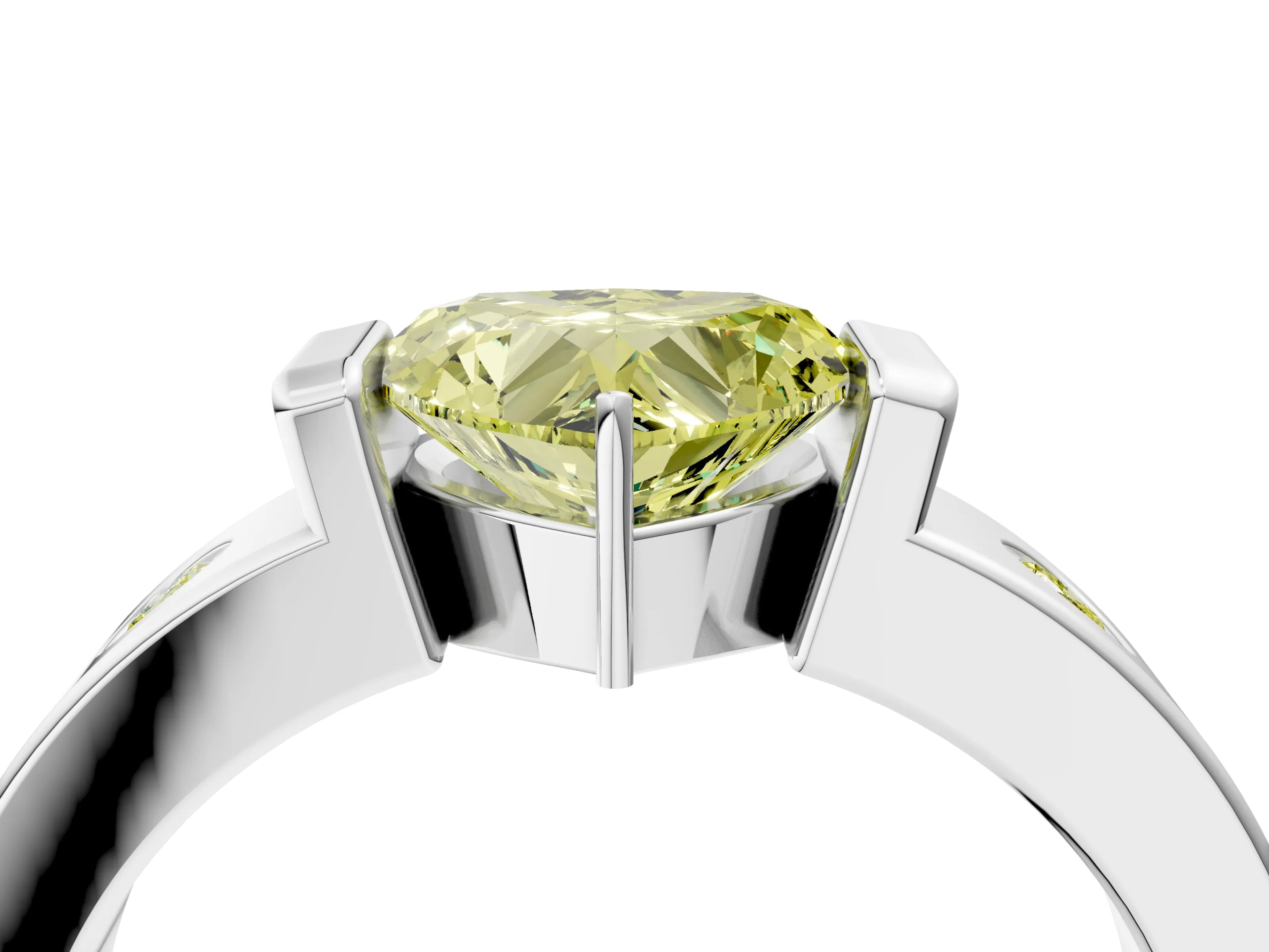 White gold Fancy Yellow Heart Cut Brilliant Channel-Set Diamond Ring with Bezel Prong Setting_16