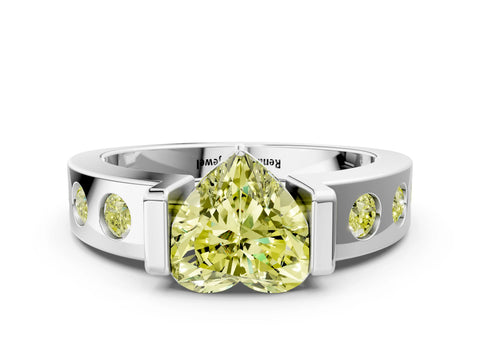 White gold Fancy Yellow Heart Cut Brilliant Channel-Set Diamond Ring with Bezel Prong Setting