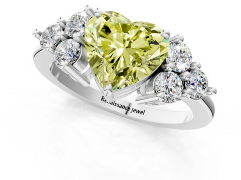 White gold Fancy Yellow Heart Cut Brilliant Diamond Cluster Accent Solitaire Ring with Prong Setting_1