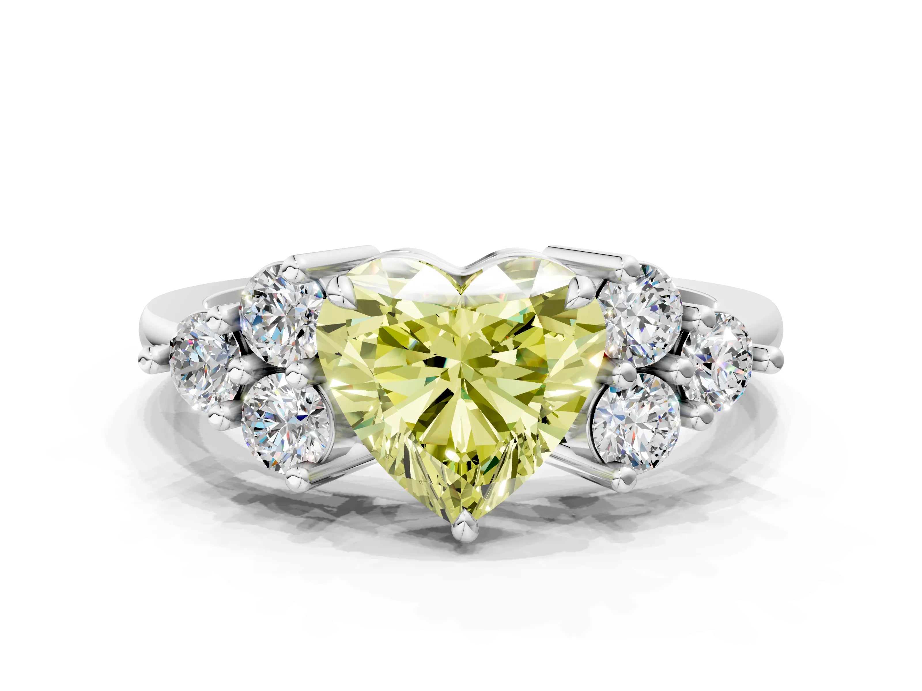 White gold Fancy Yellow Heart Cut Brilliant Diamond Cluster Accent Solitaire Ring with Prong Setting_24