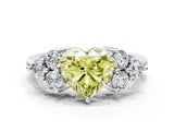White gold Fancy Yellow Heart Cut Brilliant Diamond Cluster Accent Solitaire Ring with Prong Setting_24