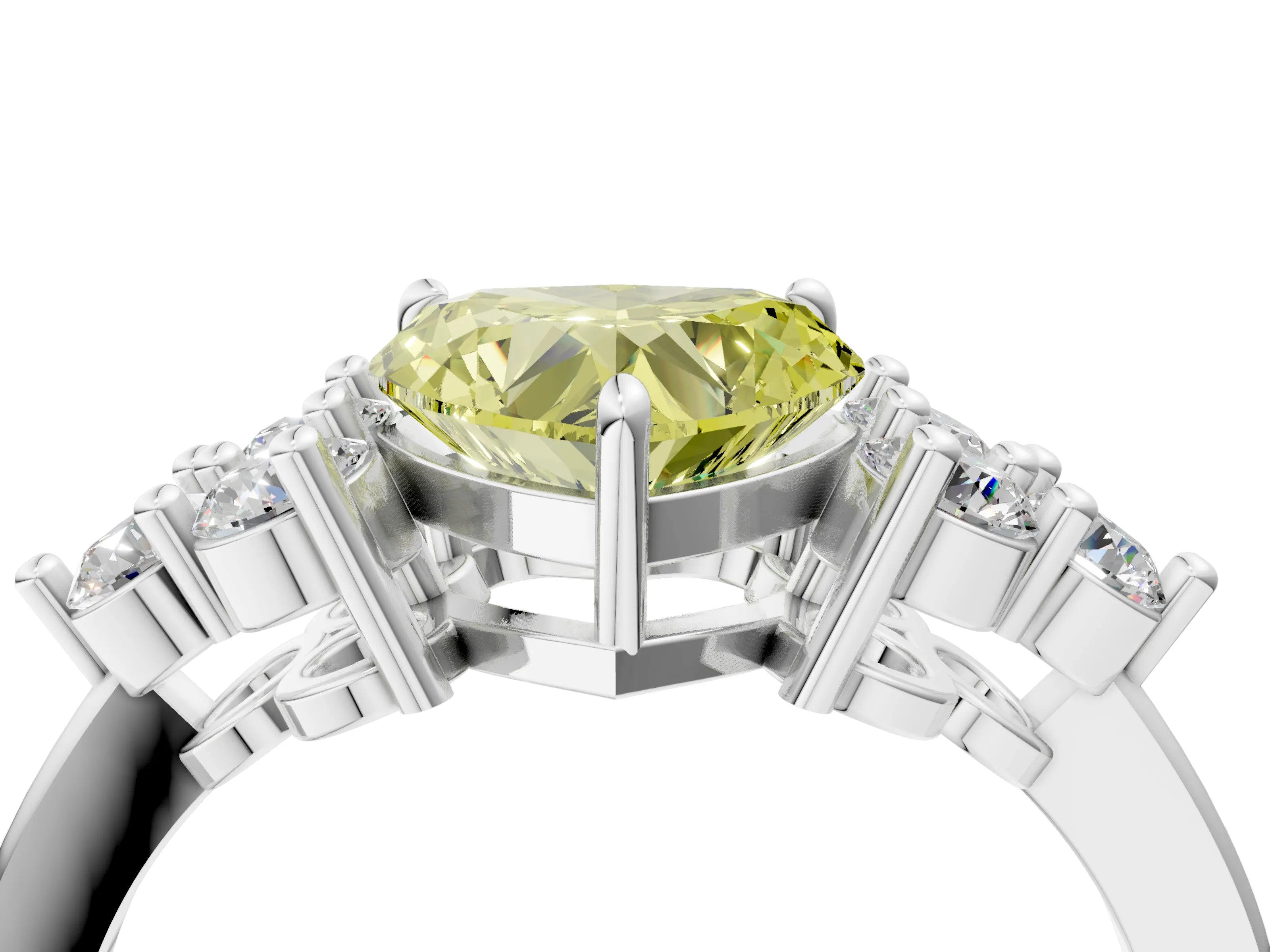 White gold Fancy Yellow Heart Cut Brilliant Diamond Cluster Accent Solitaire Ring with Prong Setting_28