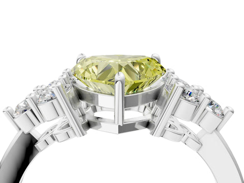 White gold Fancy Yellow Heart Cut Brilliant Diamond Cluster Accent Solitaire Ring with Prong Setting_28
