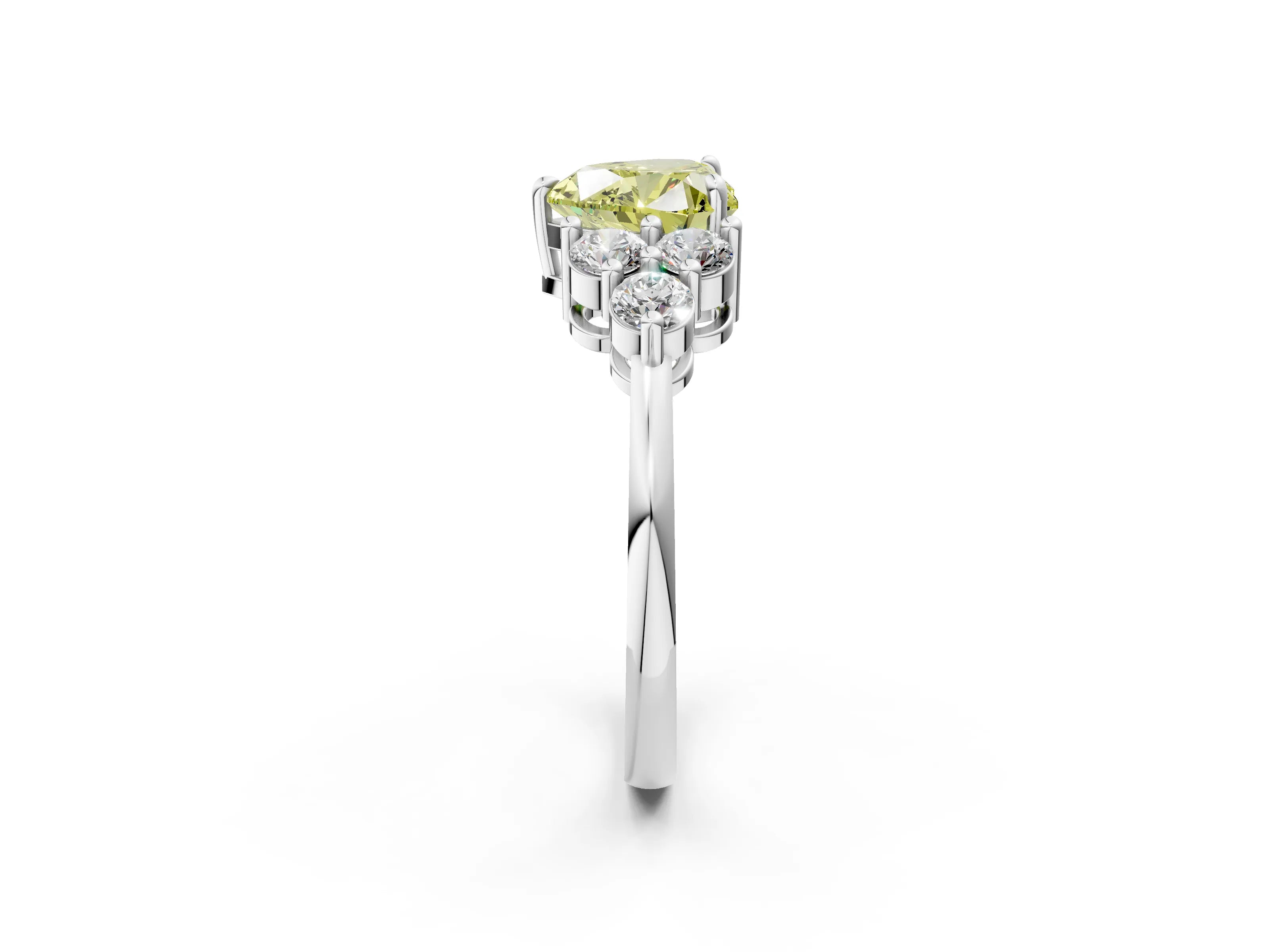 White gold Fancy Yellow Heart Cut Brilliant Diamond Cluster Accent Solitaire Ring with Prong Setting_2