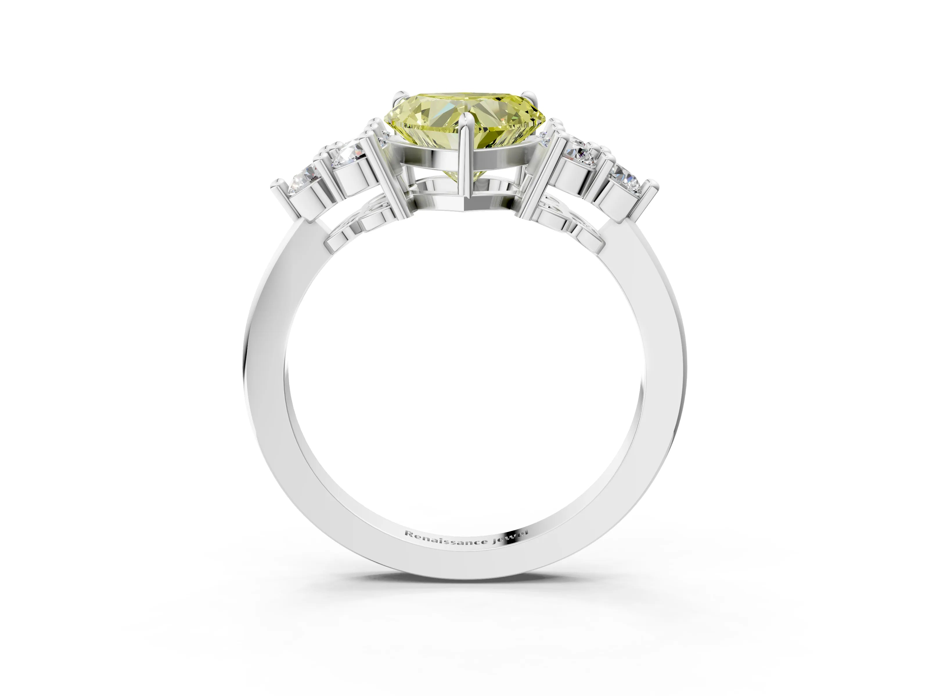 White gold Fancy Yellow Heart Cut Brilliant Diamond Cluster Accent Solitaire Ring with Prong Setting_3
