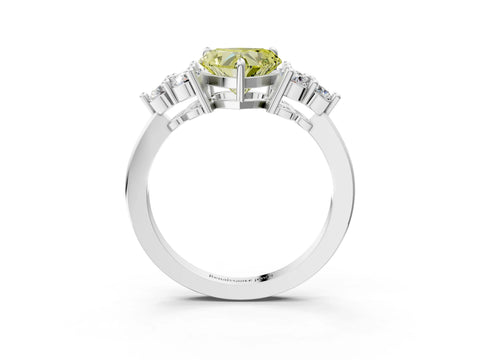 White gold Fancy Yellow Heart Cut Brilliant Diamond Cluster Accent Solitaire Ring with Prong Setting_3