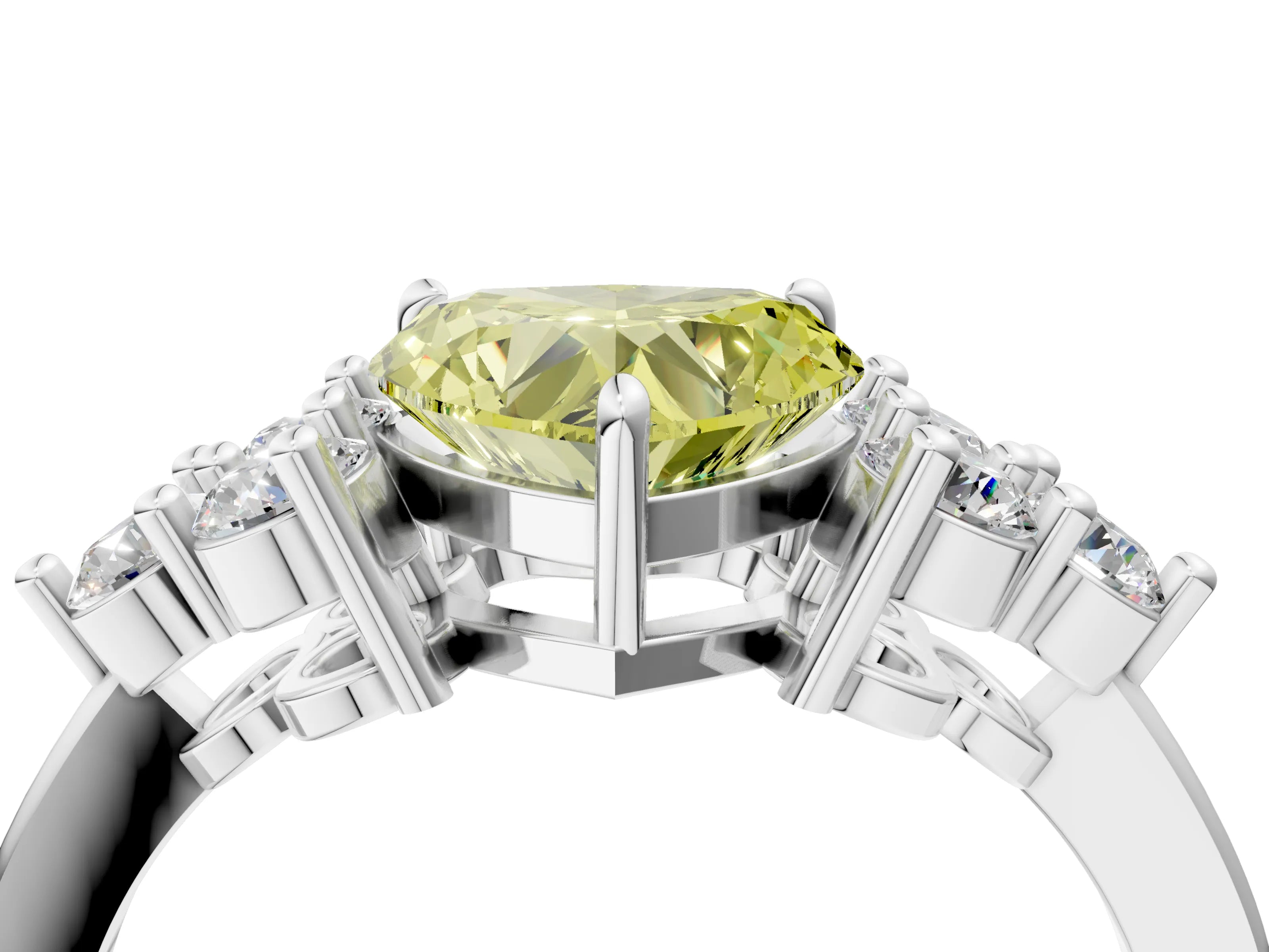 White gold Fancy Yellow Heart Cut Brilliant Diamond Cluster Accent Solitaire Ring with Prong Setting_4