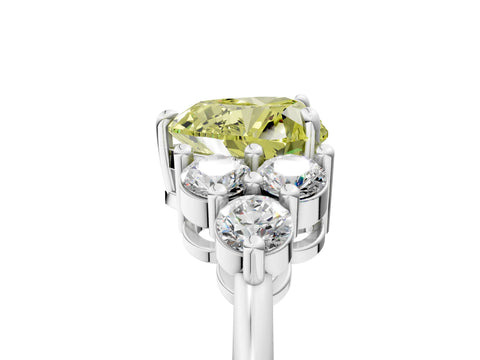 White gold Fancy Yellow Heart Cut Brilliant Diamond Cluster Accent Solitaire Ring with Prong Setting_5