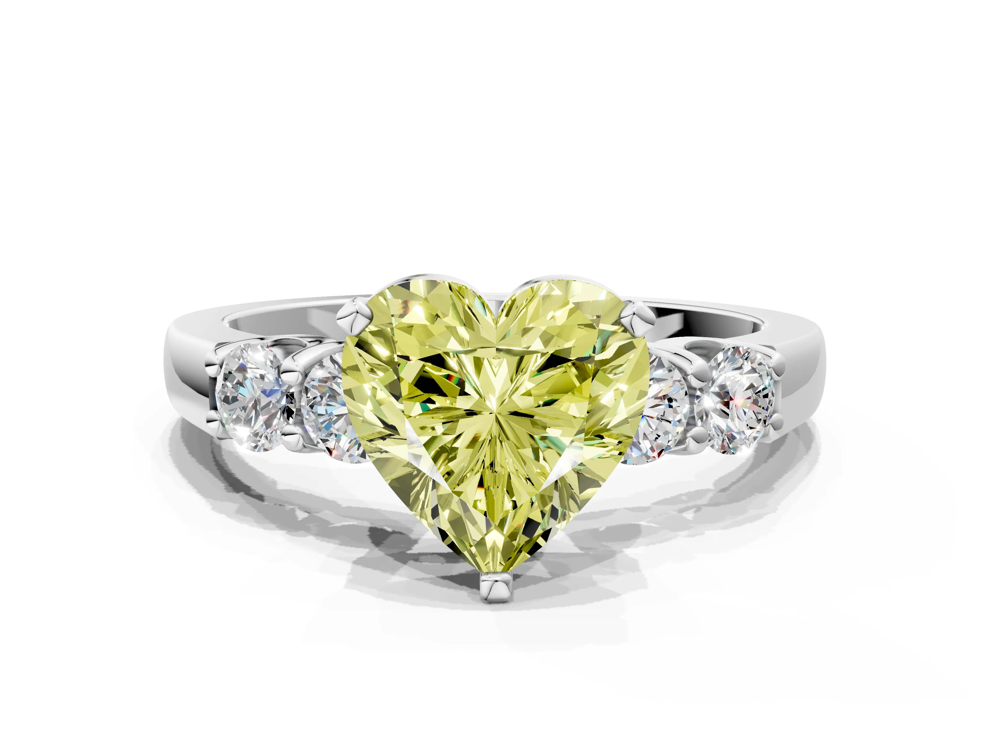White gold Fancy Yellow Heart Cut Brilliant Diamond Five-Stone Engagement Ring with Prong Setting on a Classic Band_3
