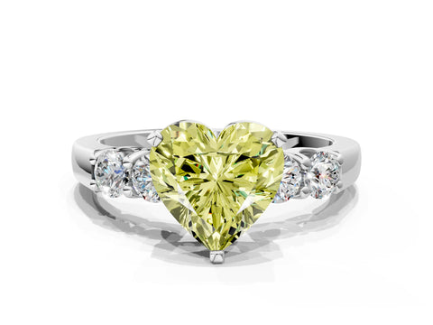 White gold Fancy Yellow Heart Cut Brilliant Diamond Five-Stone Engagement Ring with Prong Setting on a Classic Band_3