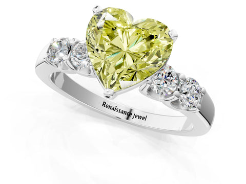 White gold Fancy Yellow Heart Cut Brilliant Diamond Five-Stone Engagement Ring with Prong Setting on a Classic Band_4