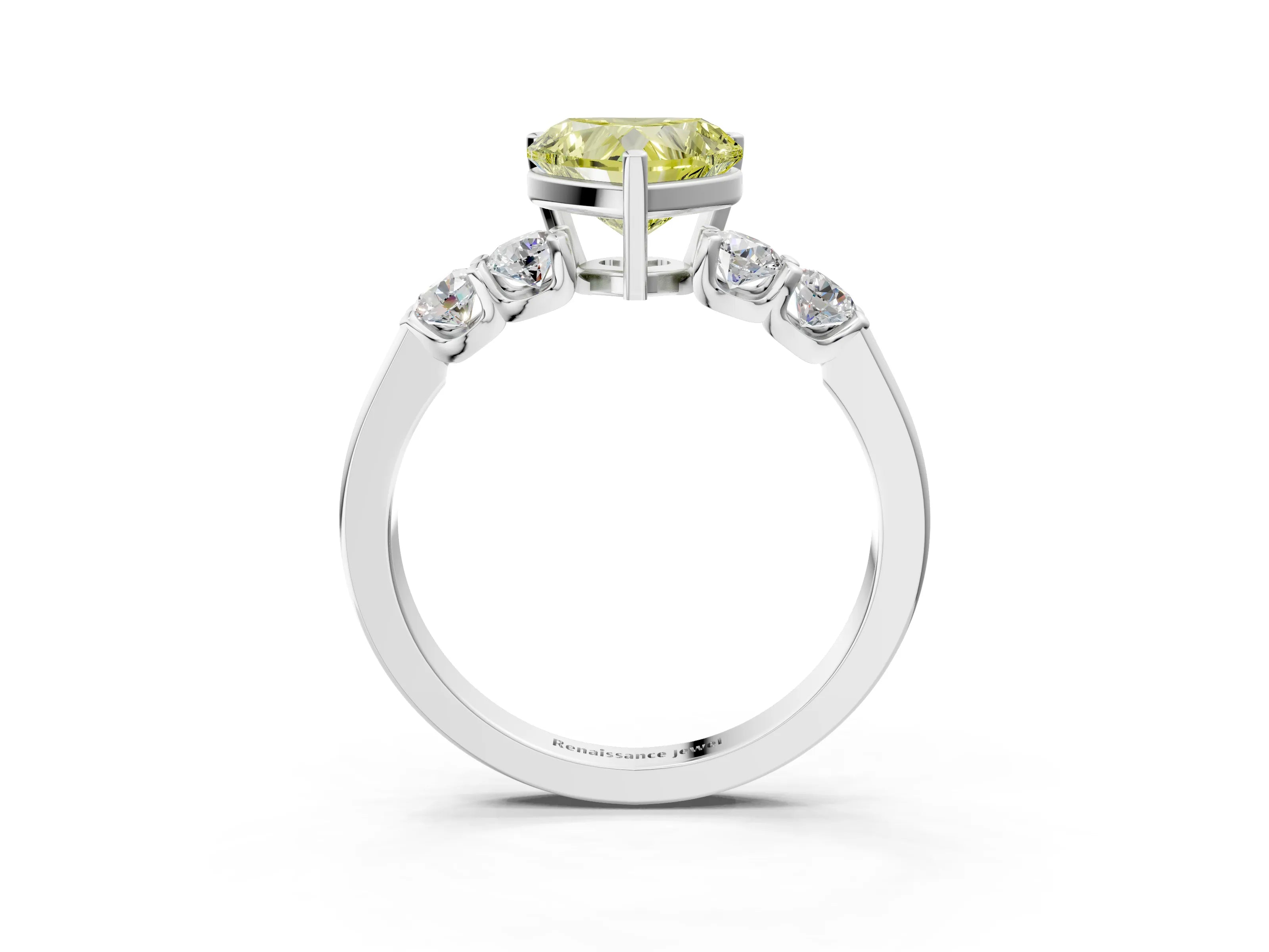 White gold Fancy Yellow Heart Cut Brilliant Diamond Five-Stone Engagement Ring with Prong Setting on a Classic Band_6