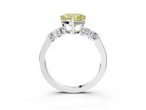 White gold Fancy Yellow Heart Cut Brilliant Diamond Five-Stone Engagement Ring with Prong Setting on a Classic Band_6