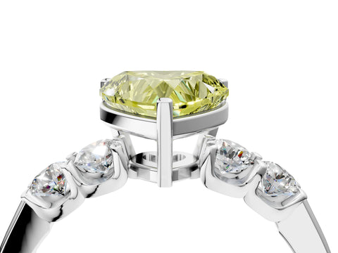 White gold Fancy Yellow Heart Cut Brilliant Diamond Five-Stone Engagement Ring with Prong Setting on a Classic Band_7