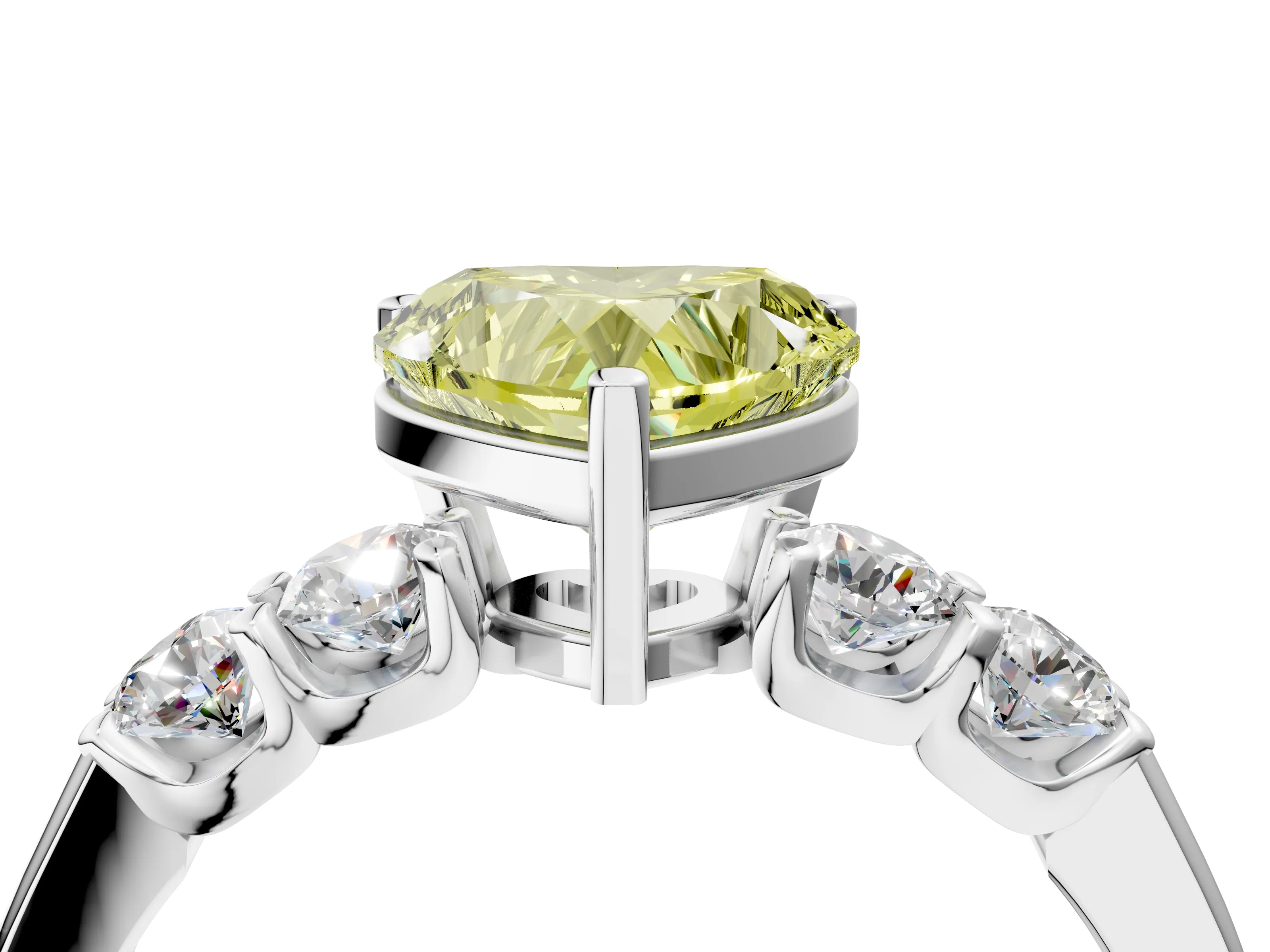White gold Fancy Yellow Heart Cut Brilliant Diamond Five-Stone Engagement Ring with Prong Setting on a Classic Band_7
