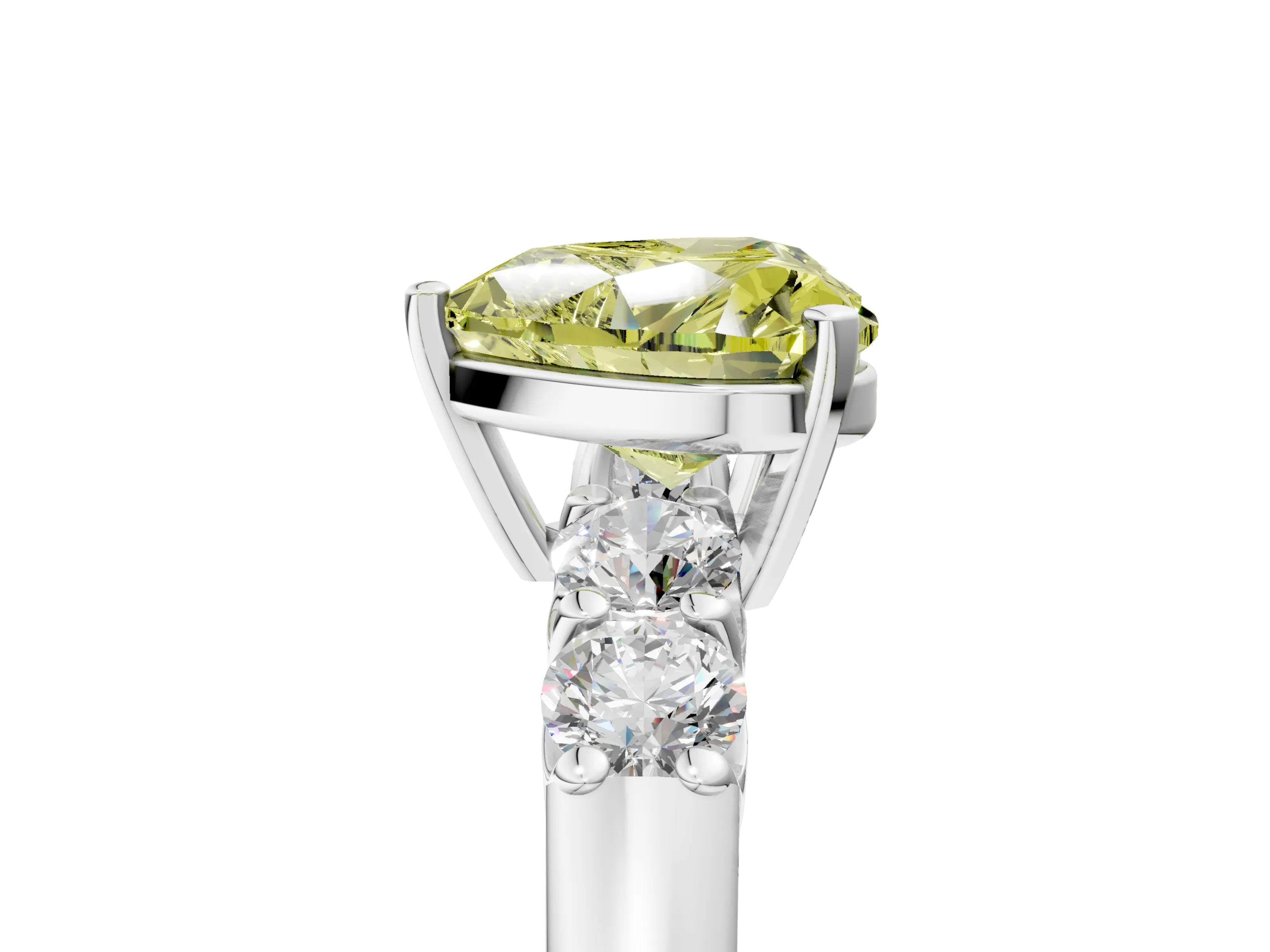 White gold Fancy Yellow Heart Cut Brilliant Diamond Five-Stone Engagement Ring with Prong Setting on a Classic Band_8