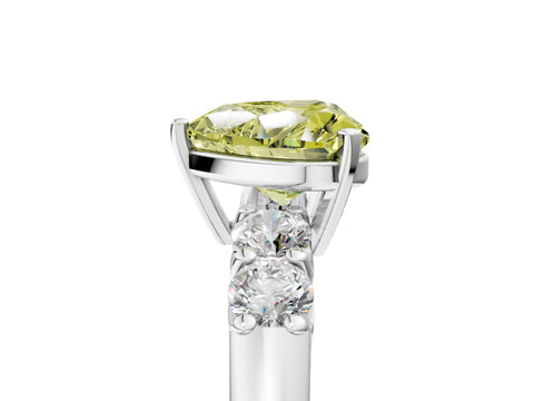 White gold Fancy Yellow Heart Cut Brilliant Diamond Five-Stone Engagement Ring with Prong Setting on a Classic Band_8
