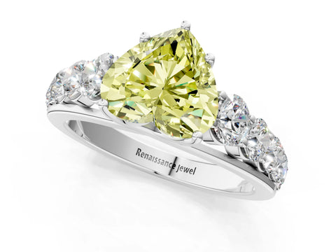 White gold Fancy Yellow Heart Cut Brilliant Diamond Pavé Band with Six-Prong Setting_1