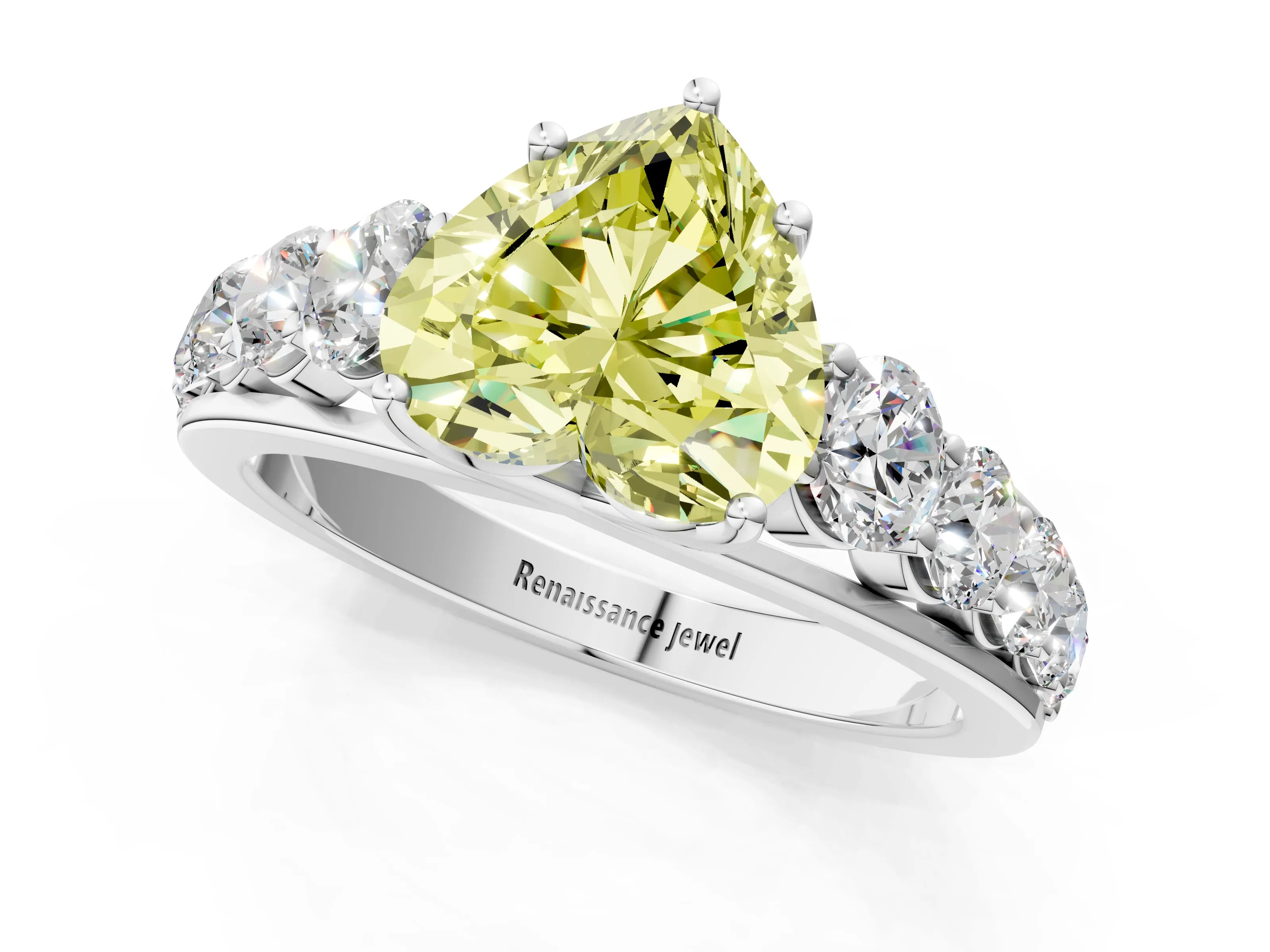 White gold Fancy Yellow Heart Cut Brilliant Diamond Pavé Band with Six-Prong Setting_1