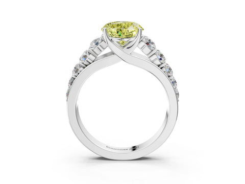 White gold Fancy Yellow Heart Cut Brilliant Diamond Pavé Band with Six-Prong Setting_3