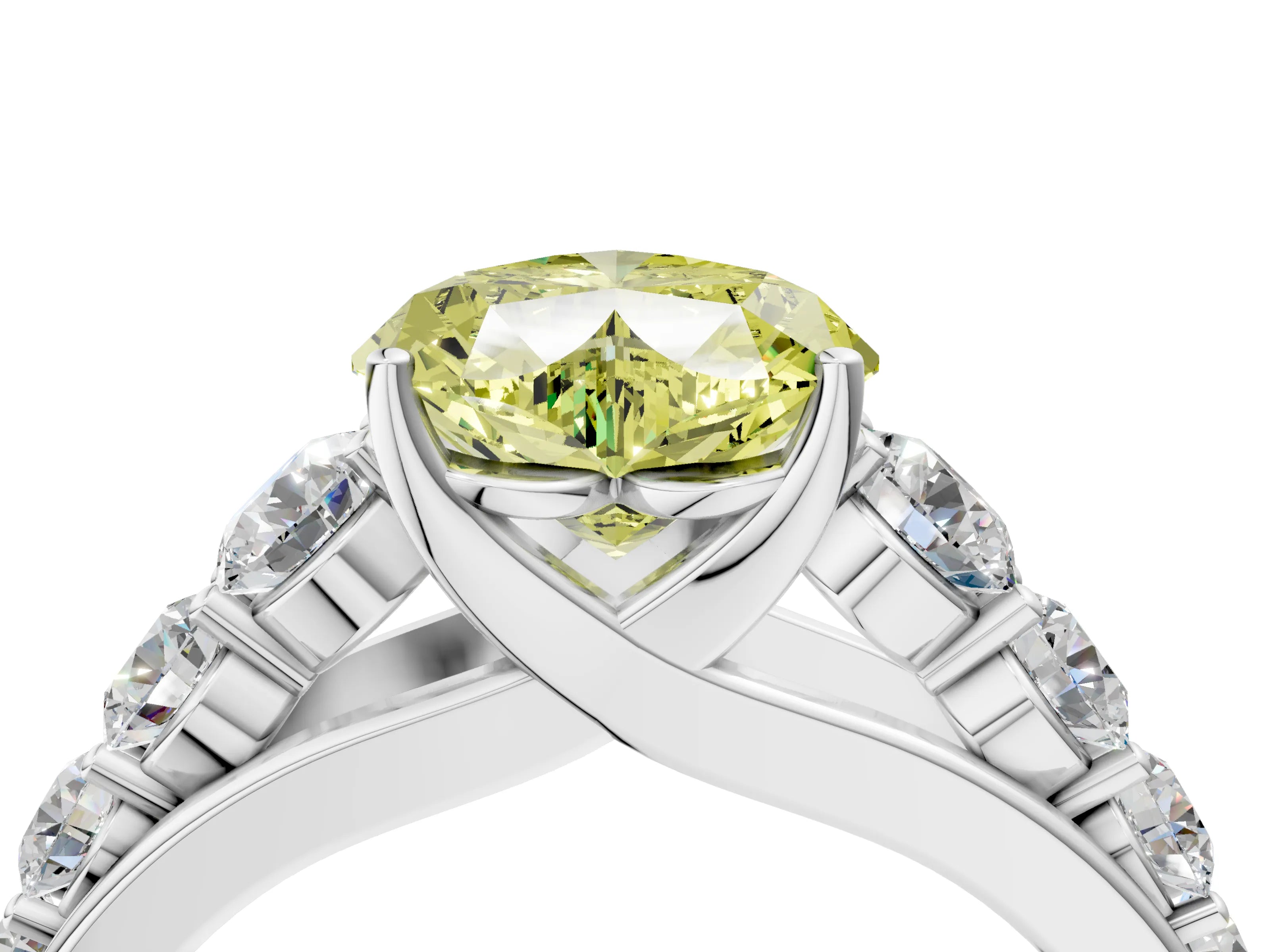 White gold Fancy Yellow Heart Cut Brilliant Diamond Pavé Band with Six-Prong Setting_4