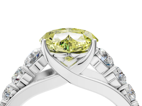 White gold Fancy Yellow Heart Cut Brilliant Diamond Pavé Band with Six-Prong Setting_4