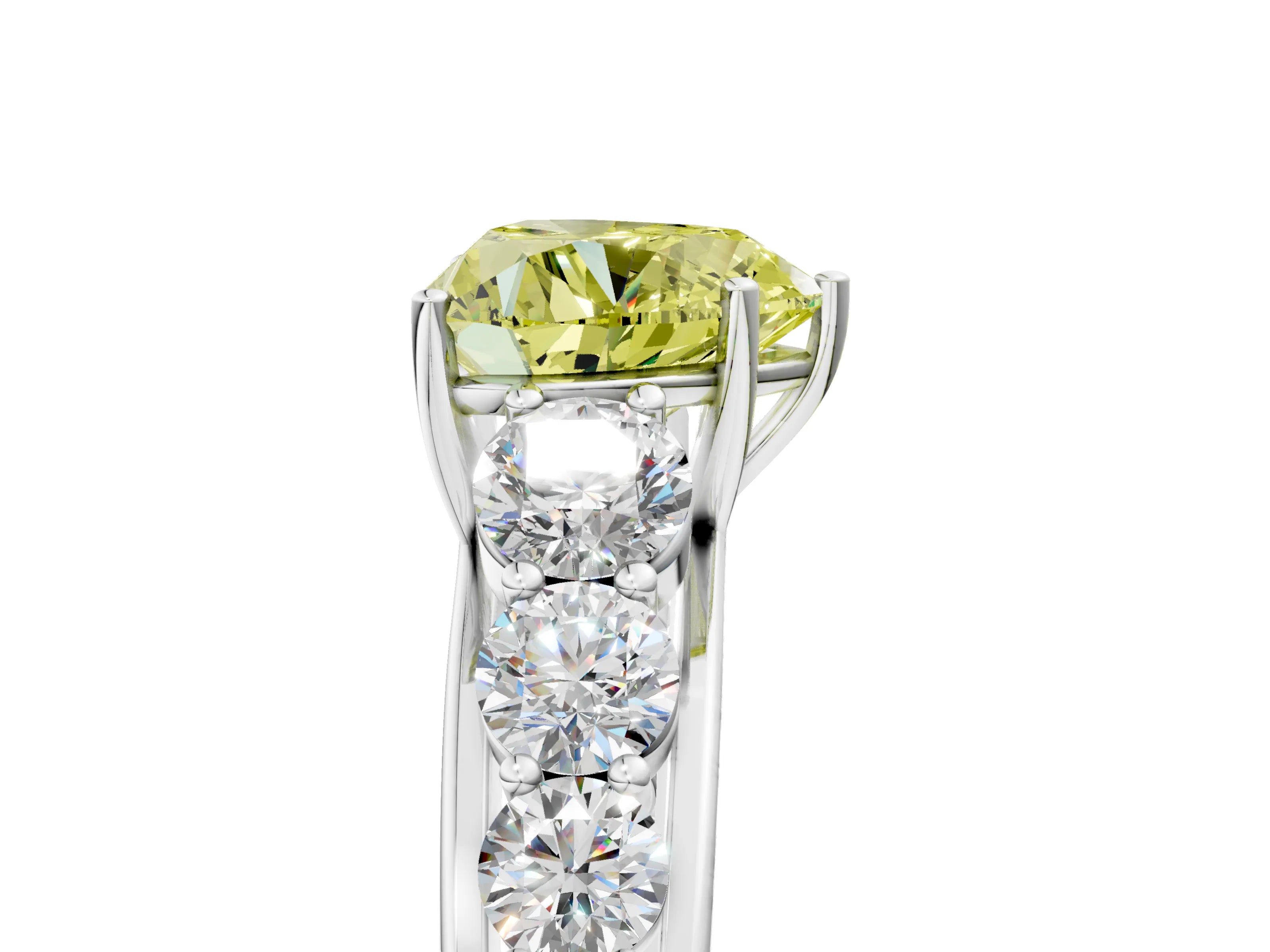 White gold Fancy Yellow Heart Cut Brilliant Diamond Pavé Band with Six-Prong Setting_5