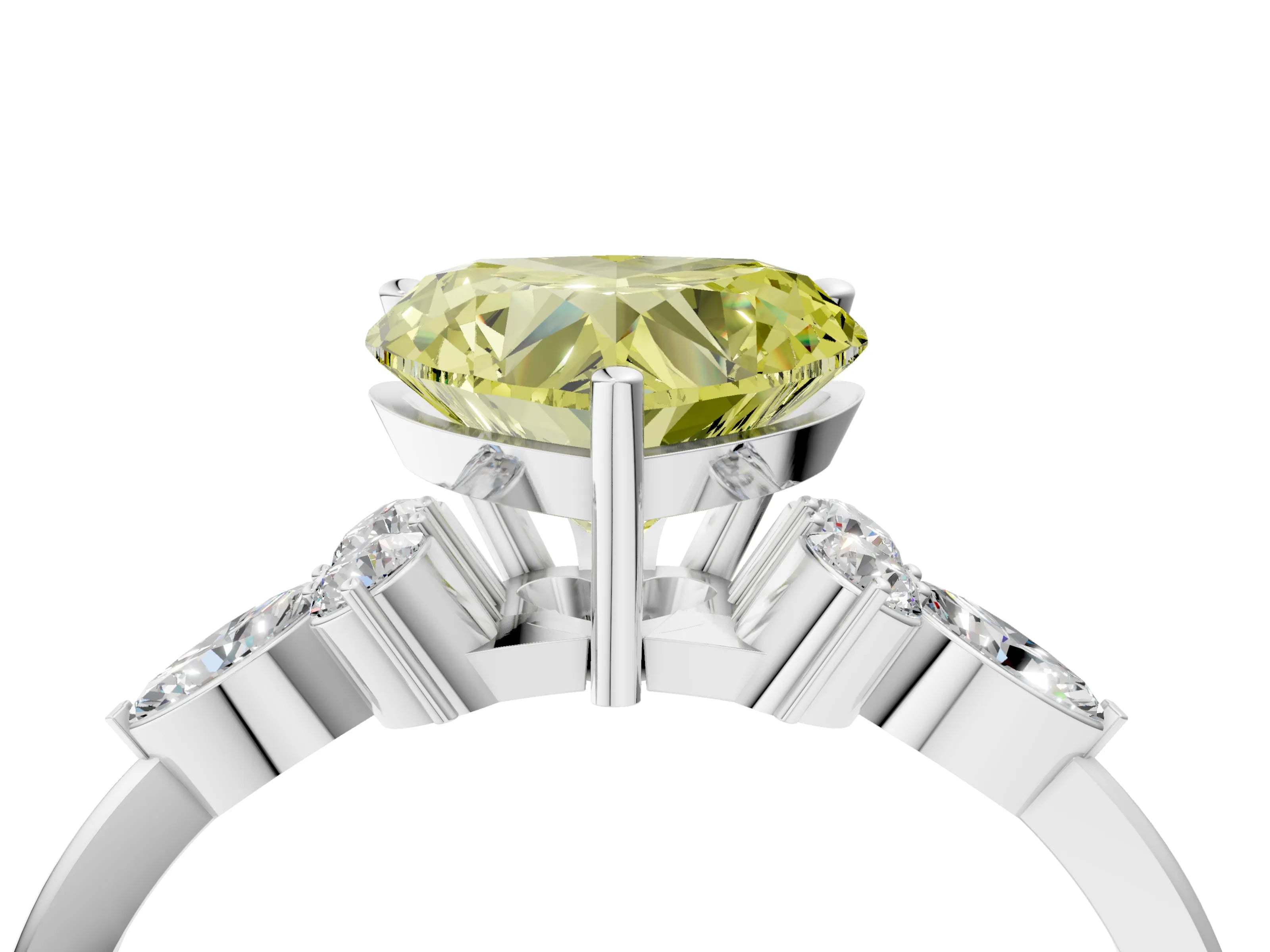 White gold Fancy Yellow Heart Cut Brilliant Diamond Solitaire Ring with Pear Side Stones and Four-Prong Setting_10