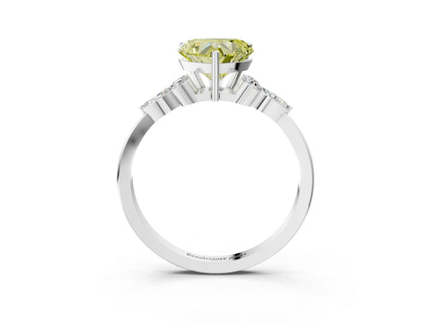 White gold Fancy Yellow Heart Cut Brilliant Diamond Solitaire Ring with Pear Side Stones and Four-Prong Setting_9