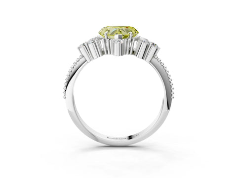 White gold Fancy Yellow Heart Cut Brilliant Diamond with Cluster Setting on a Beaded Band and Four-Prong Setting_19