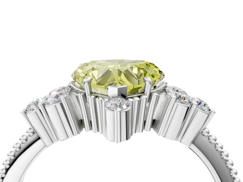 White gold Fancy Yellow Heart Cut Brilliant Diamond with Cluster Setting on a Beaded Band and Four-Prong Setting_23