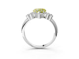 White gold Fancy Yellow Heart Cut Brilliant Diamond with Cluster Setting on a Beaded Band and Four-Prong Setting_3